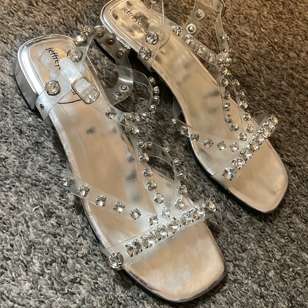 Jeffrey Campbell Silver Crystal Embellished Clear Strap Sandals